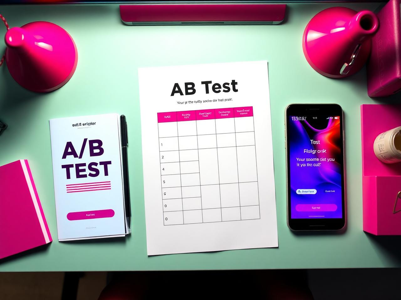 A/B test plan with hypothesis and variant columns on a bright desk