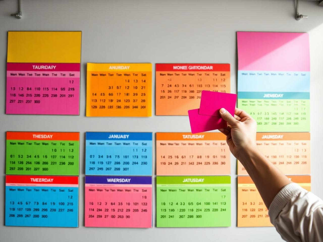 Annual marketing calendar spread across a large wall planner