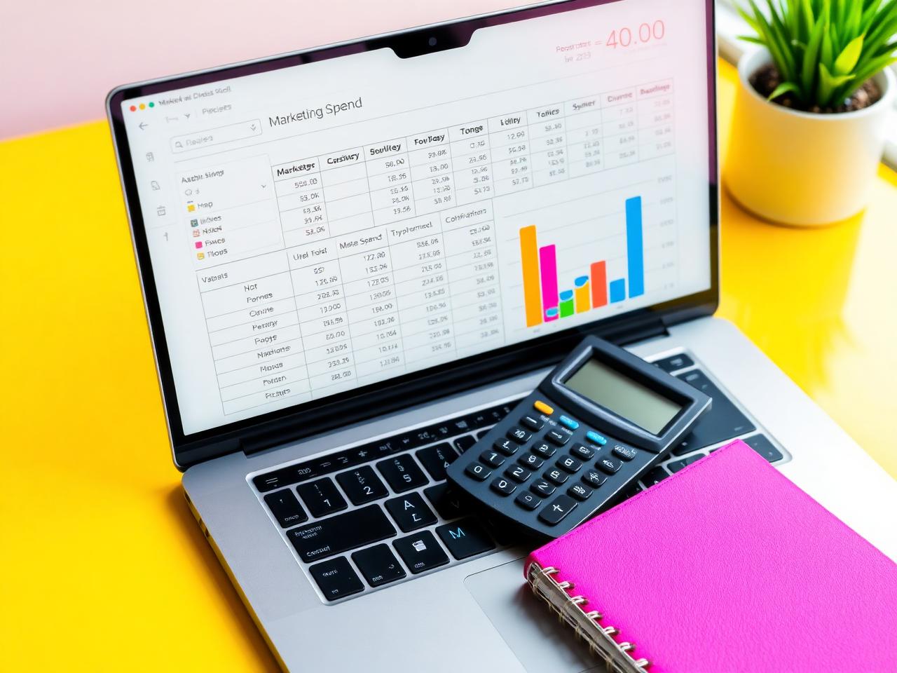 Marketing budget allocation spreadsheet and channel split charts