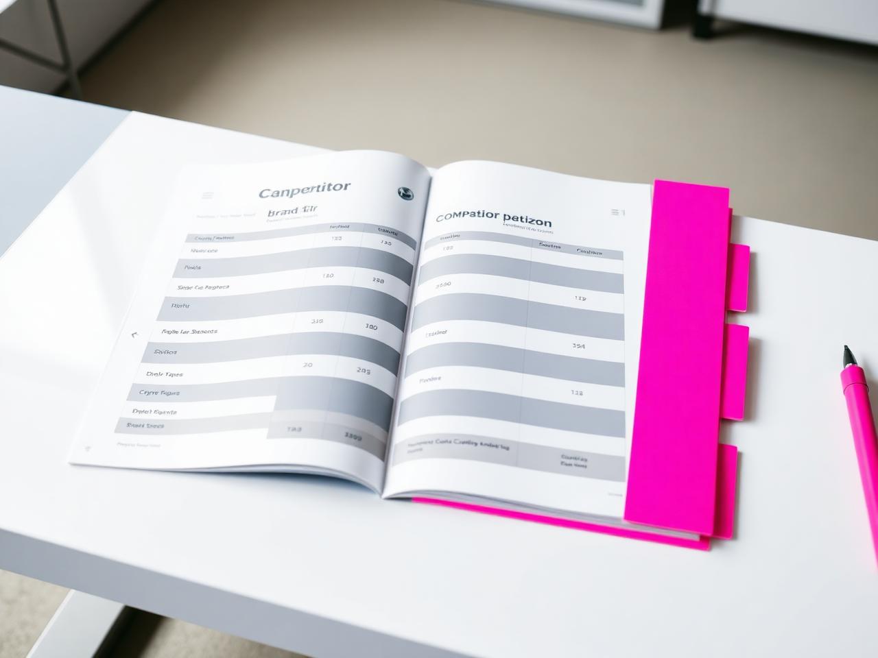 Competitor comparison matrix printed with highlighted rows