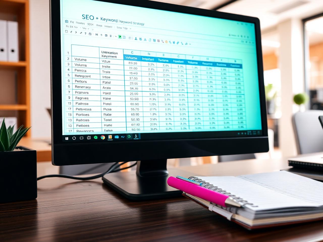 Keyword research sheet with volume and intent columns