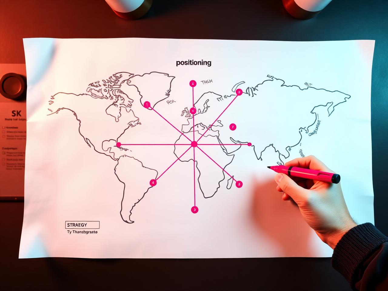 Positioning map with axes and competitor dots drawn on a sheet