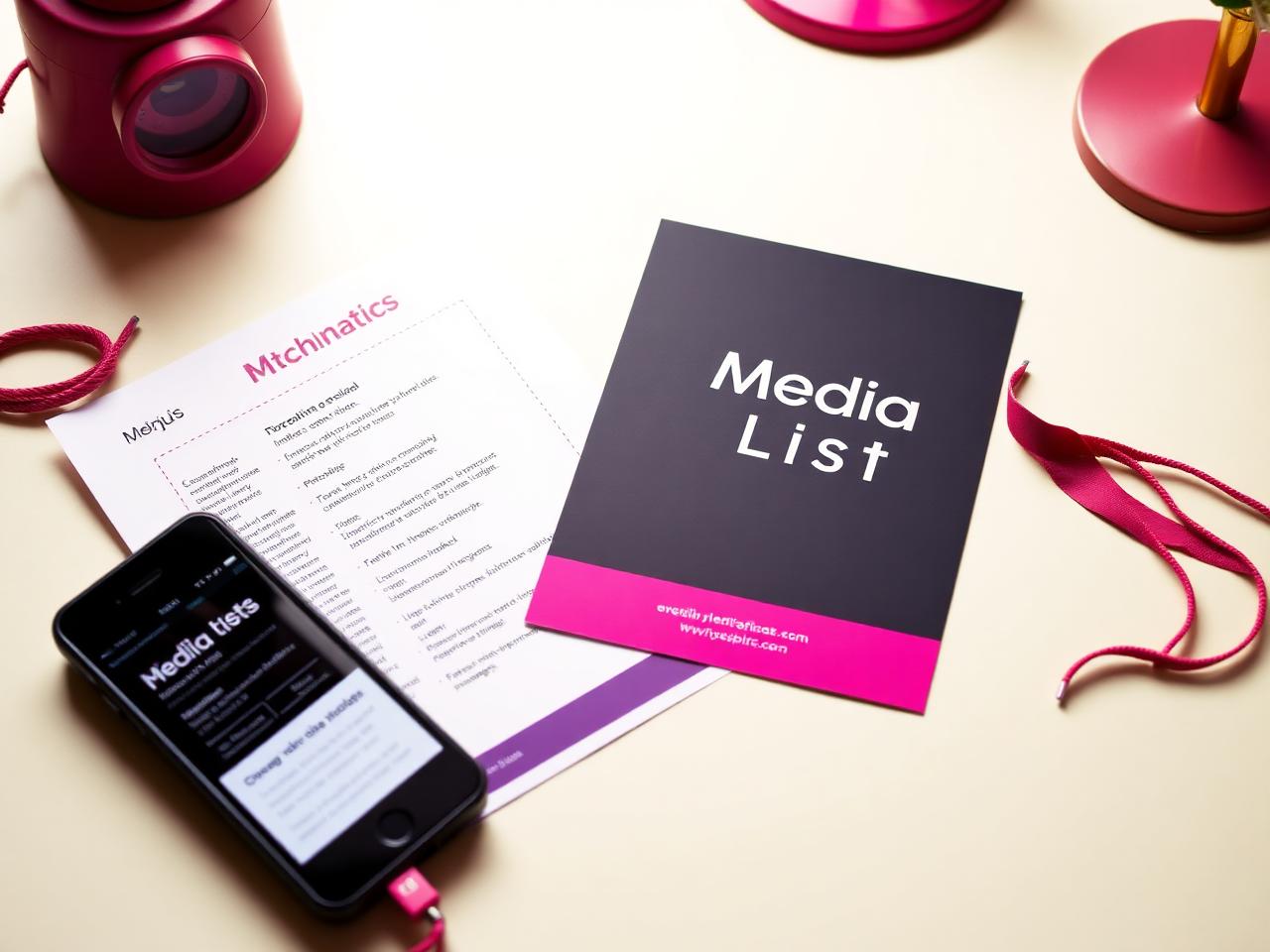 Media list and pitch email printed beside a phone