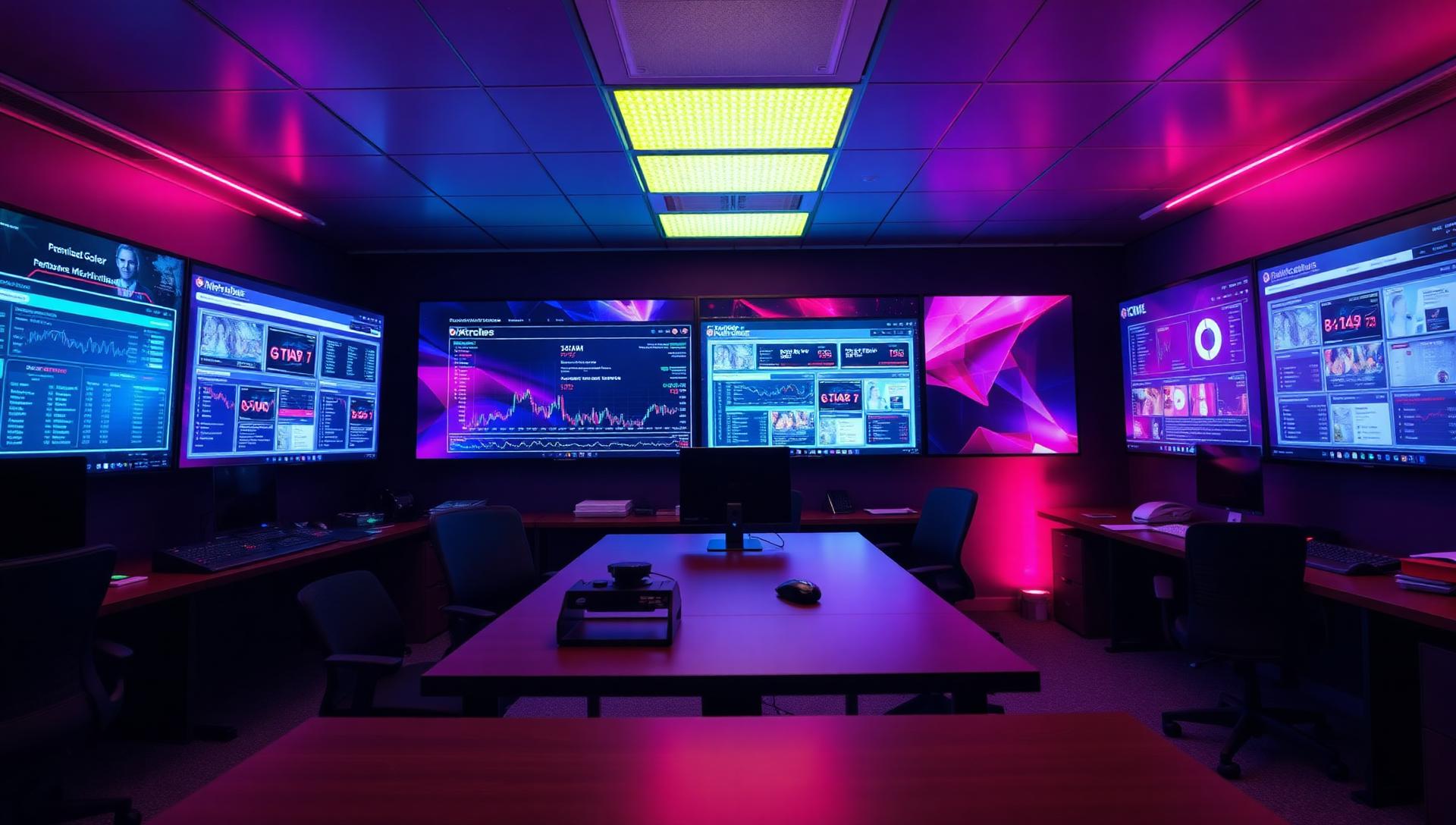 Performance marketing team reviewing paid campaign dashboards on large screens
