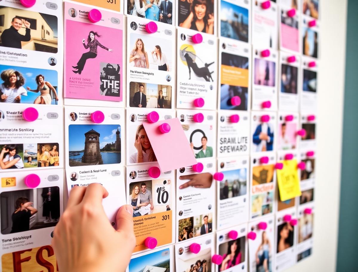Social content calendar with colorful sticky notes on a wall