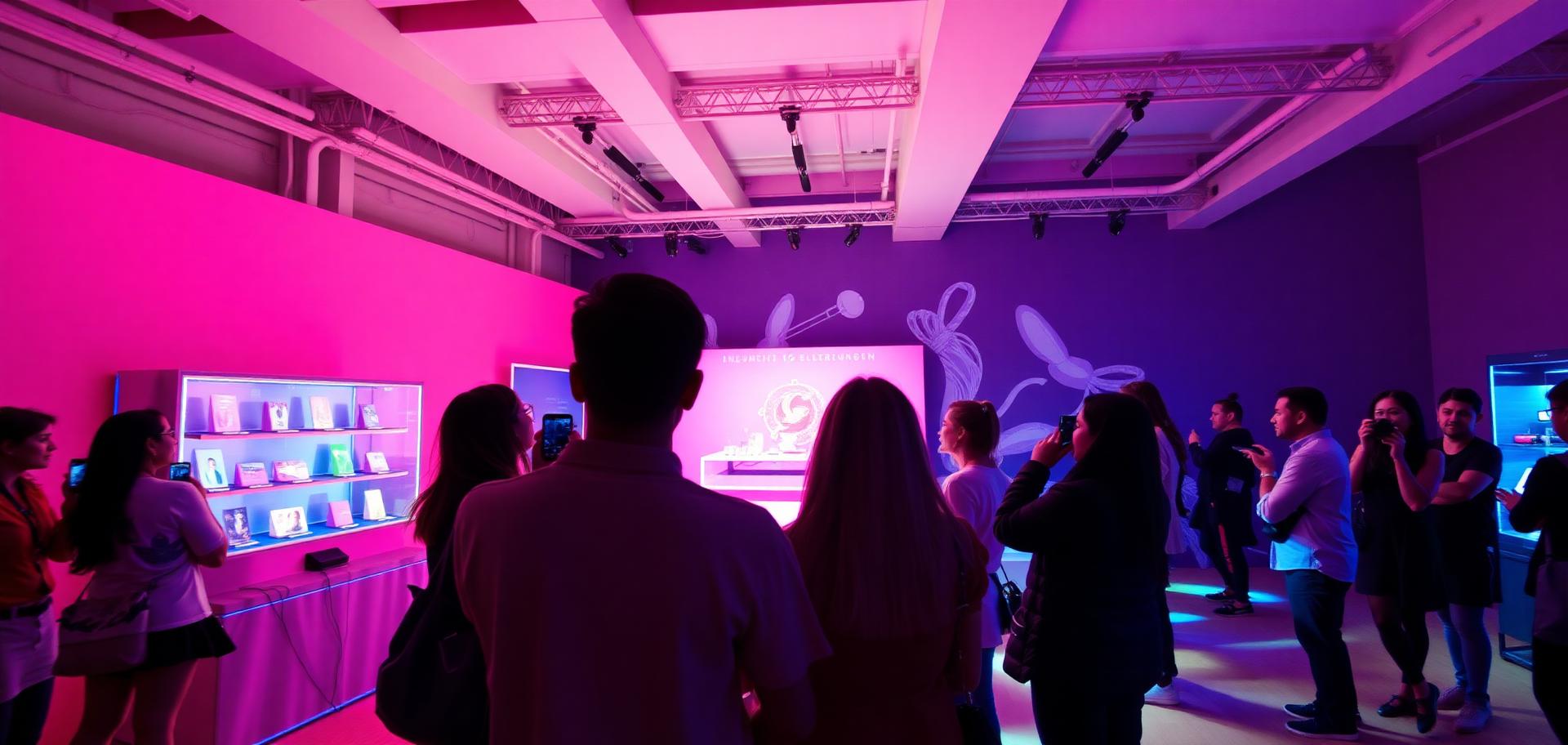 Vibrant social media content studio with lights, phones and props