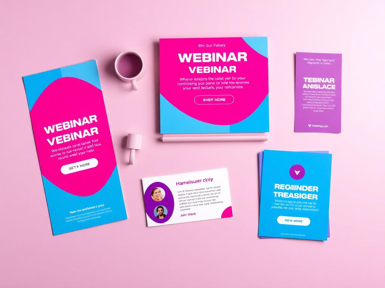 Webinar promo assets laid out: banners, email teaser and reminder cards
